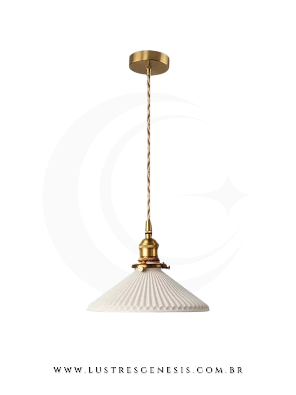 Pendente moderno Araucária dourado com cúpula branca texturizada, ideal para balcão de cozinha, quarto, sala de estar ou área gourmet.